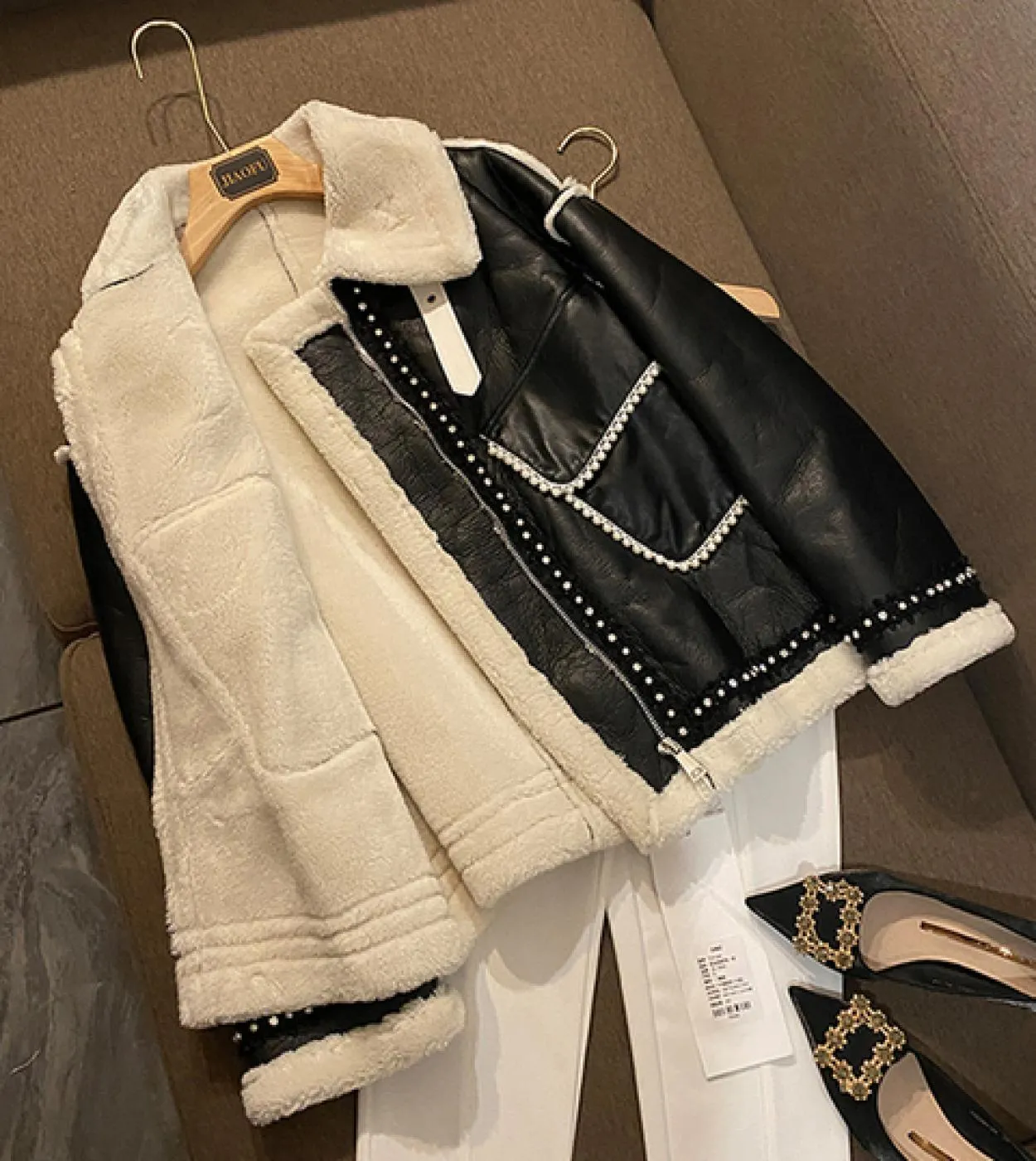 Giacca in lana di agnello in pelle da motociclista Calore da donna e inverno spesso Nuovo design ampio Sense Of Fur One Lamb Woo