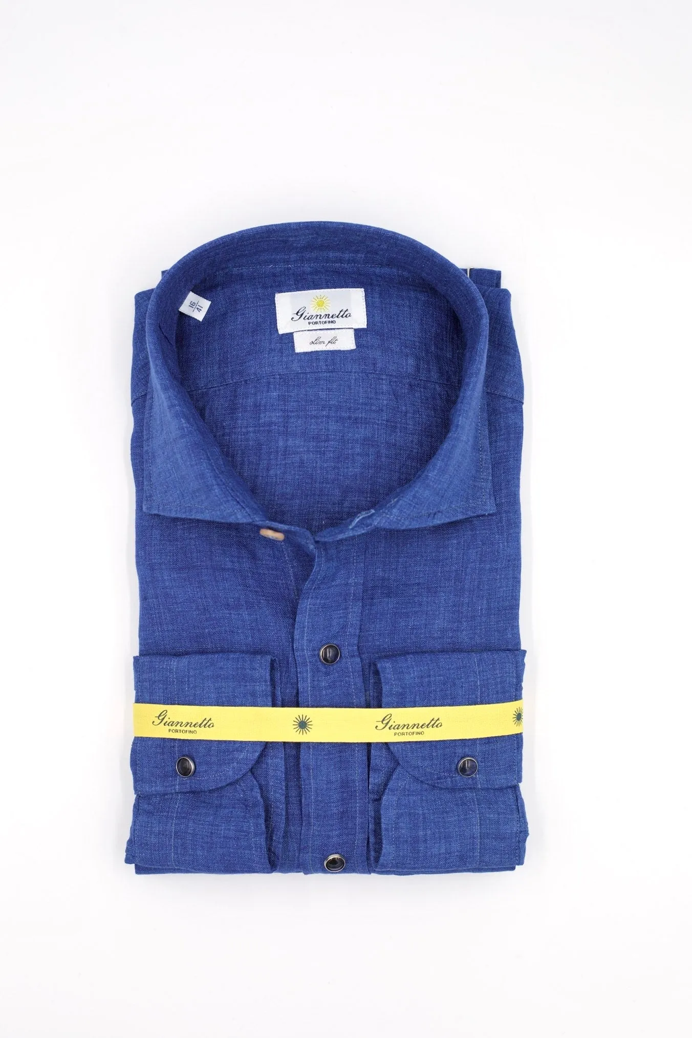 GIANNETTO PORTOFINO Camicia Lino Blu SLIM FIT