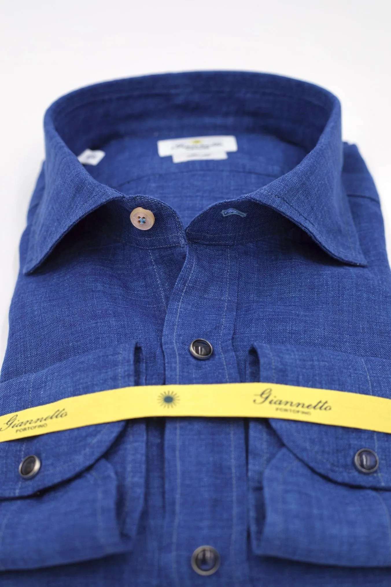 GIANNETTO PORTOFINO Camicia Lino Blu SLIM FIT