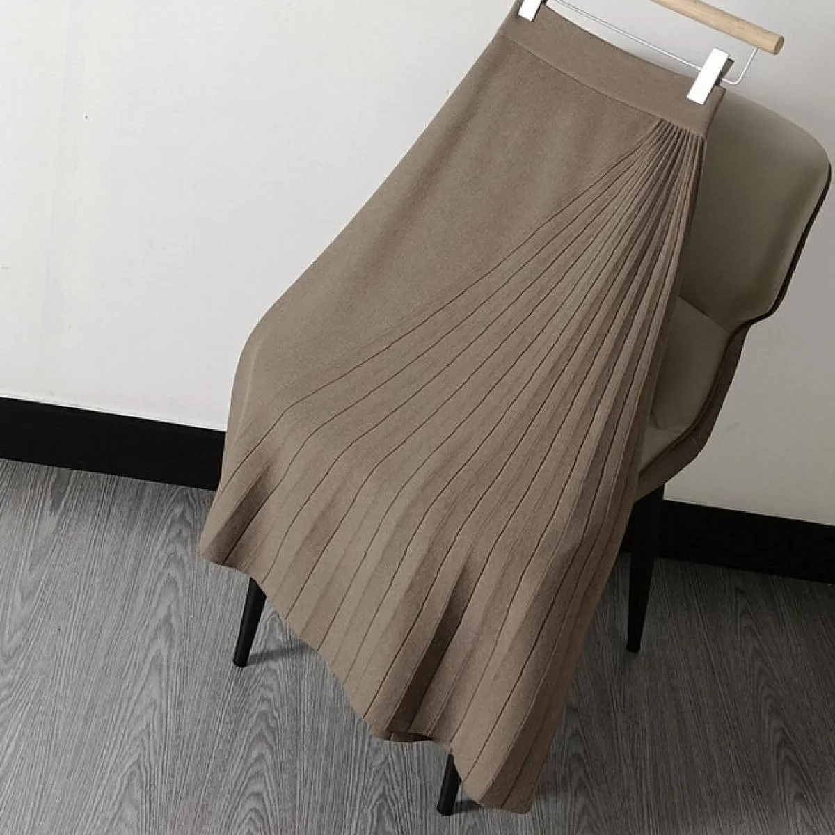 Gonna asimmetrica nera Gonna invernale invernale Gonne lunghe in lana dal design elastico da donna