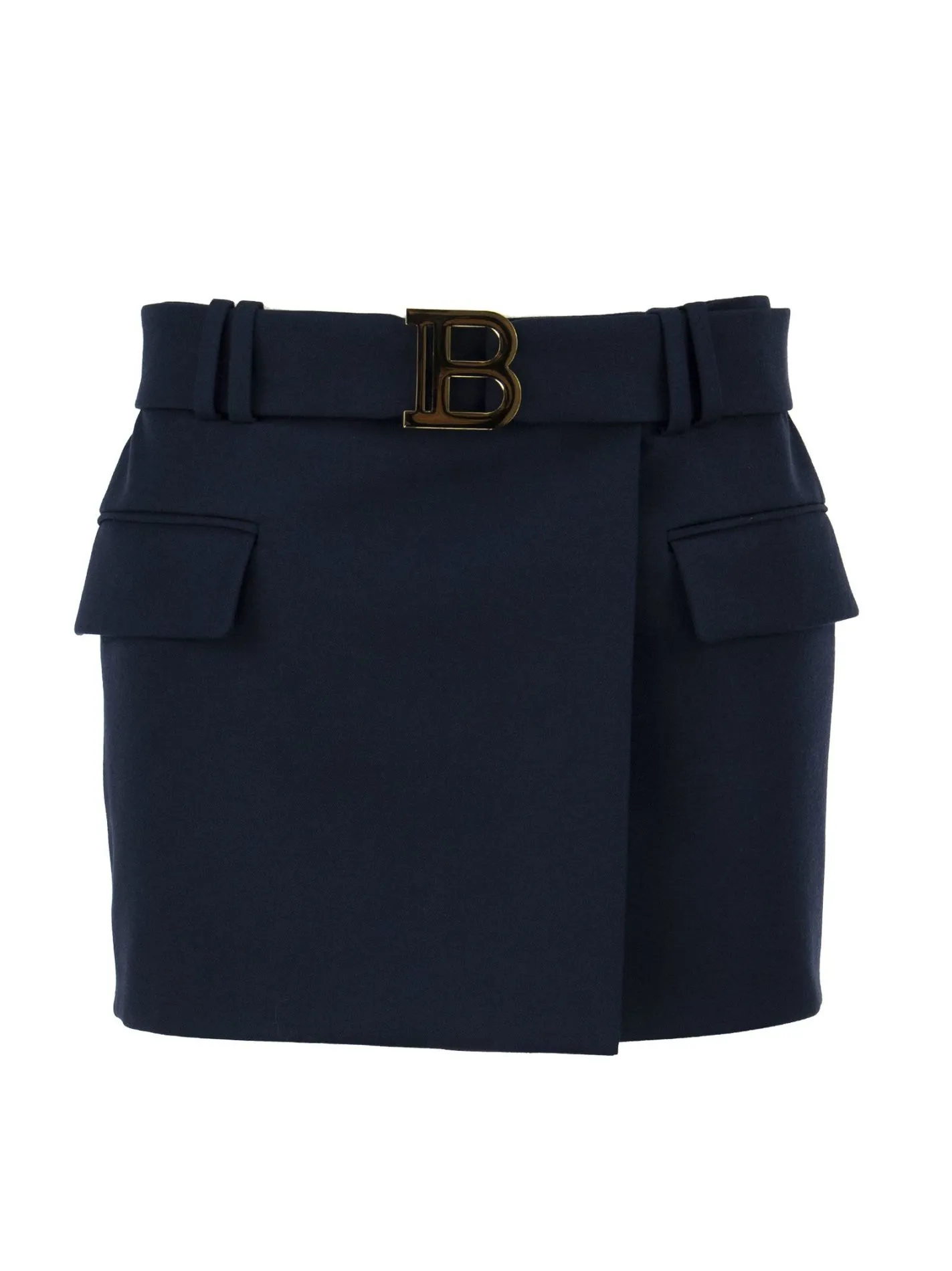 Gonna corta a vita bassa in lana blu