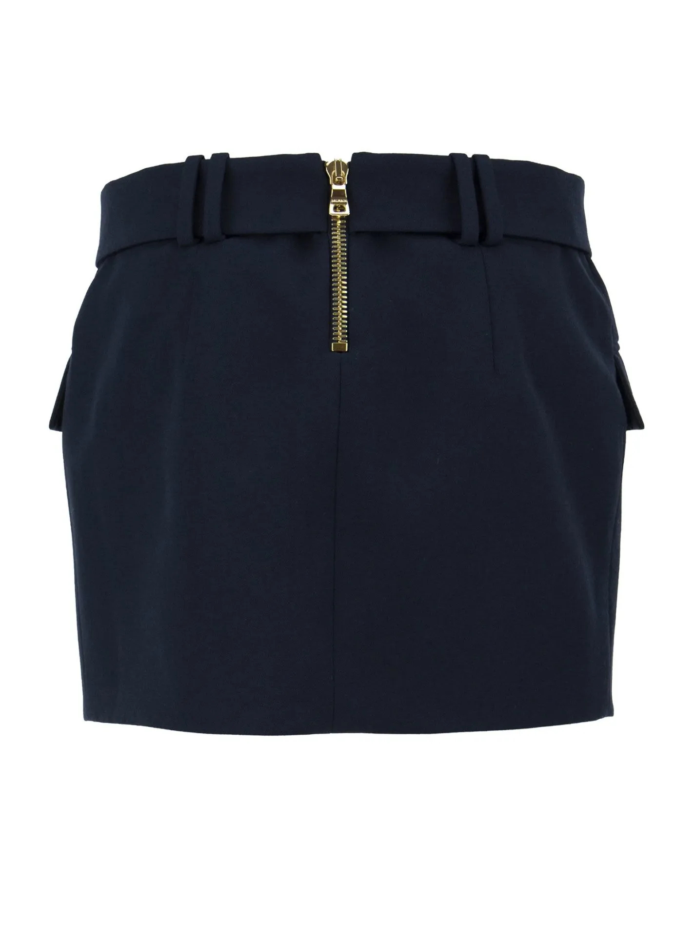 Gonna corta a vita bassa in lana blu