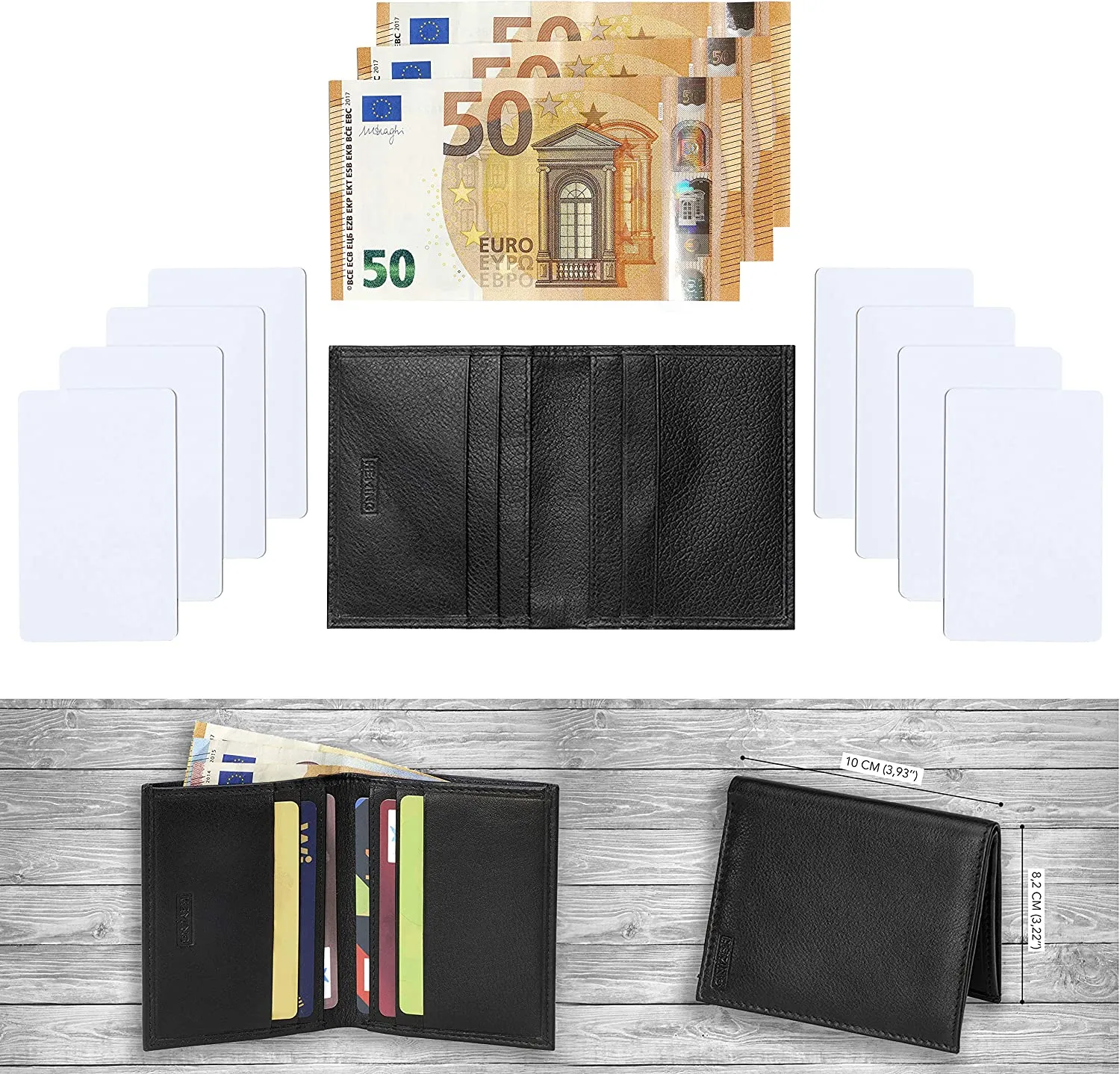 HEMING Portafoglio uomo slim nero - 100% pelle - Portafoglio uomo piccolo sottile - Portafoglio porta carte di credito - Porta s