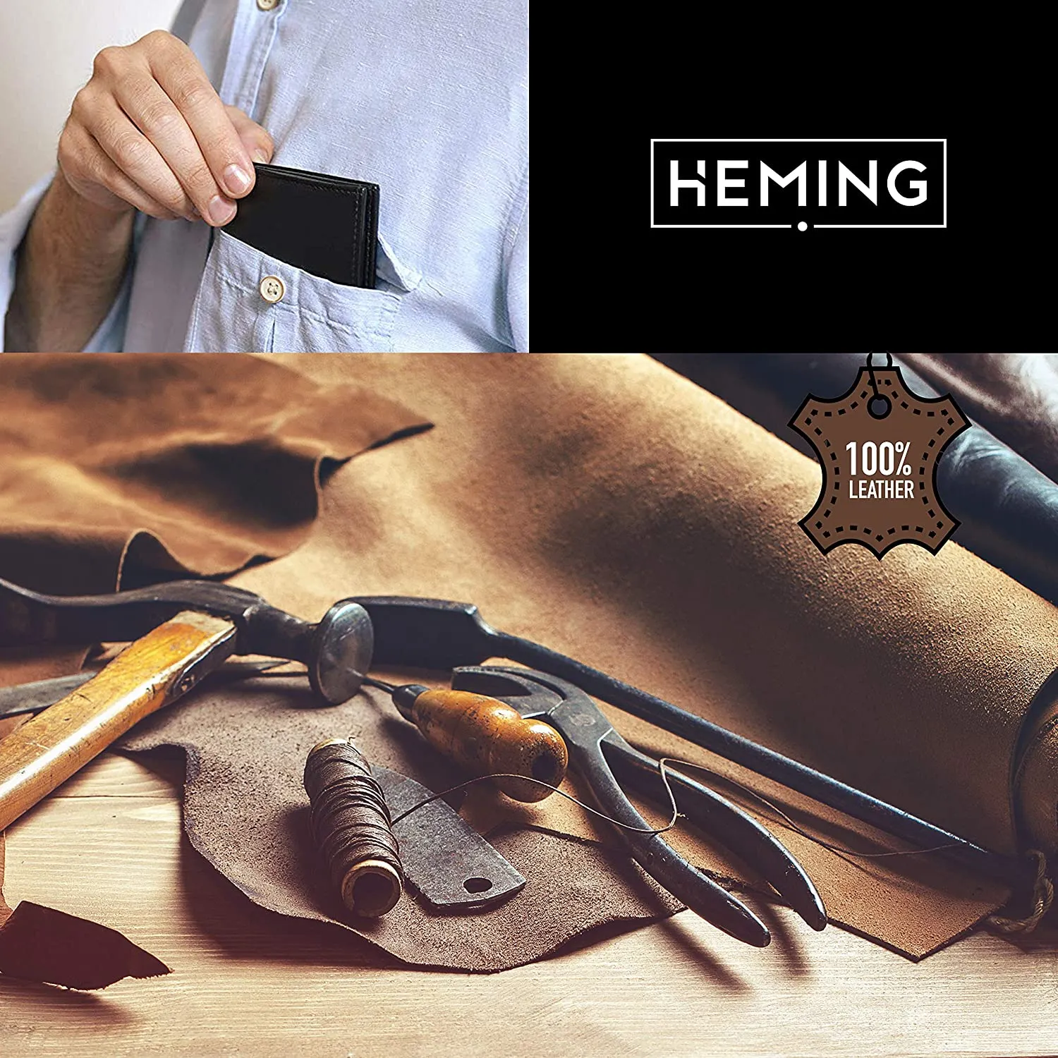 HEMING Portafoglio uomo slim nero - 100% pelle - Portafoglio uomo piccolo sottile - Portafoglio porta carte di credito - Porta s