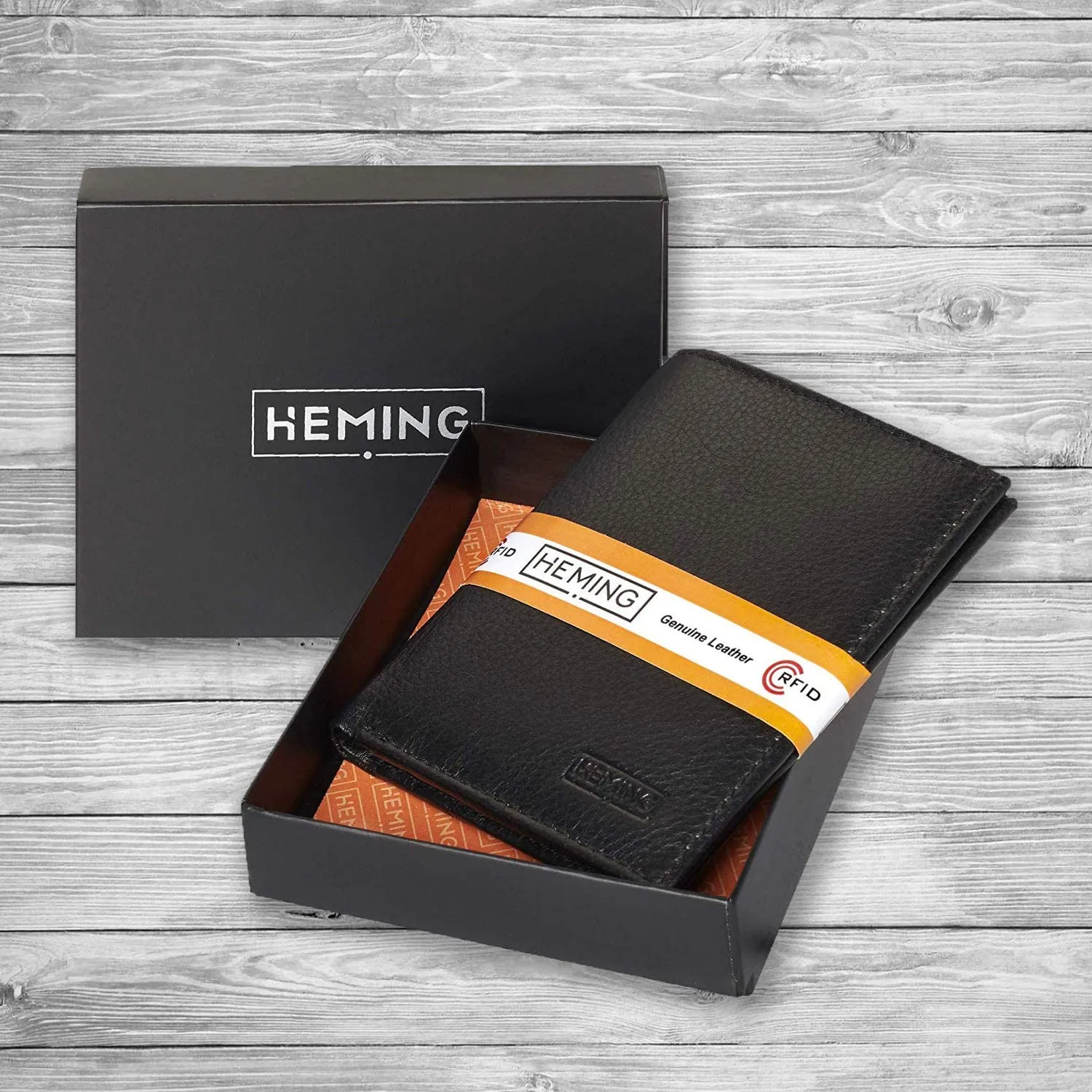HEMING Portafoglio uomo slim nero - 100% pelle - Portafoglio uomo piccolo sottile - Portafoglio porta carte di credito - Porta s