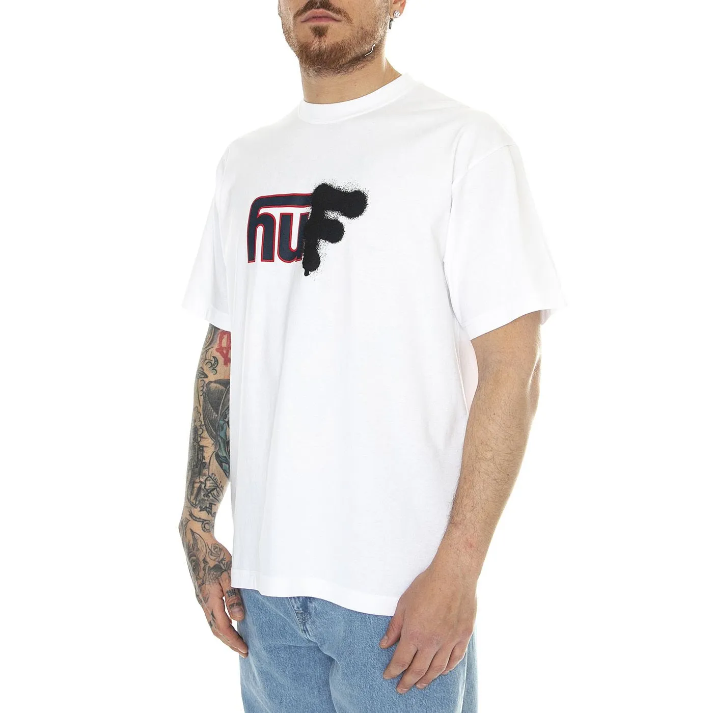 Huf Upside Downtown S/S Tee White - Maglietta Girocollo Uomo Bianca    