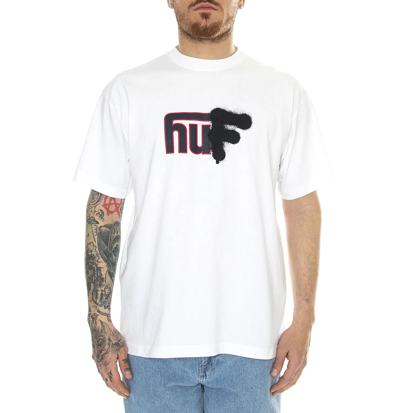 Huf Upside Downtown S/S Tee White - Maglietta Girocollo Uomo Bianca    