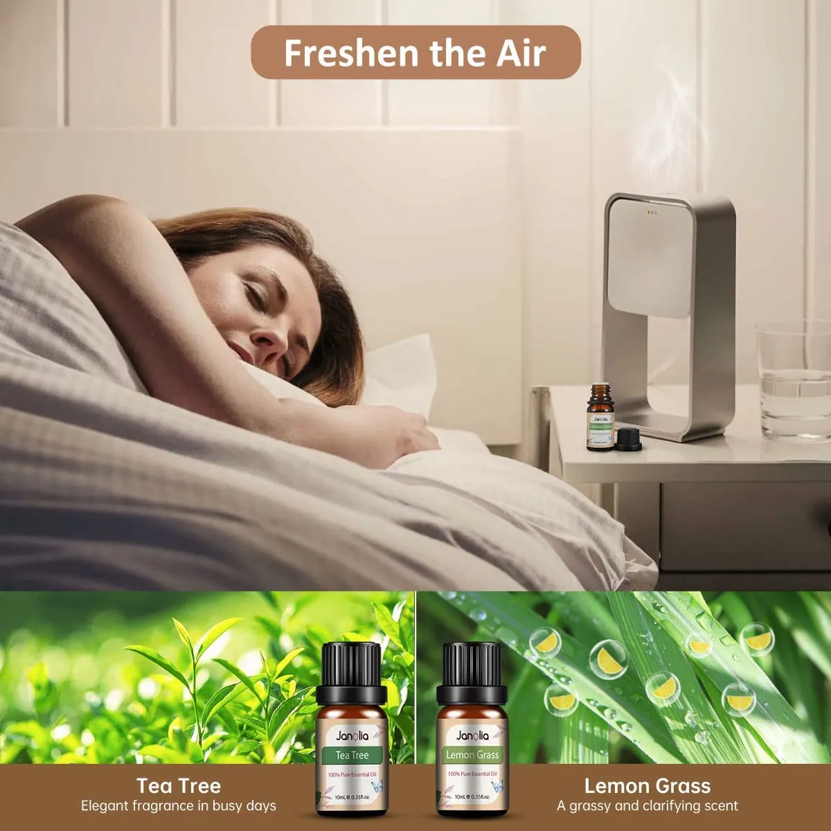 Janolia 6 x 10ml Oli Essenziali, Regalo di Piante Naturali Oli Essenziale per Diffusori,Set di oli essenziali contiene Lavanda, 