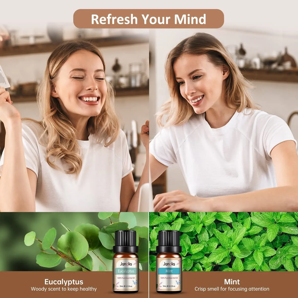 Janolia 6 x 10ml Oli Essenziali, Regalo di Piante Naturali Oli Essenziale per Diffusori,Set di oli essenziali contiene Lavanda, 