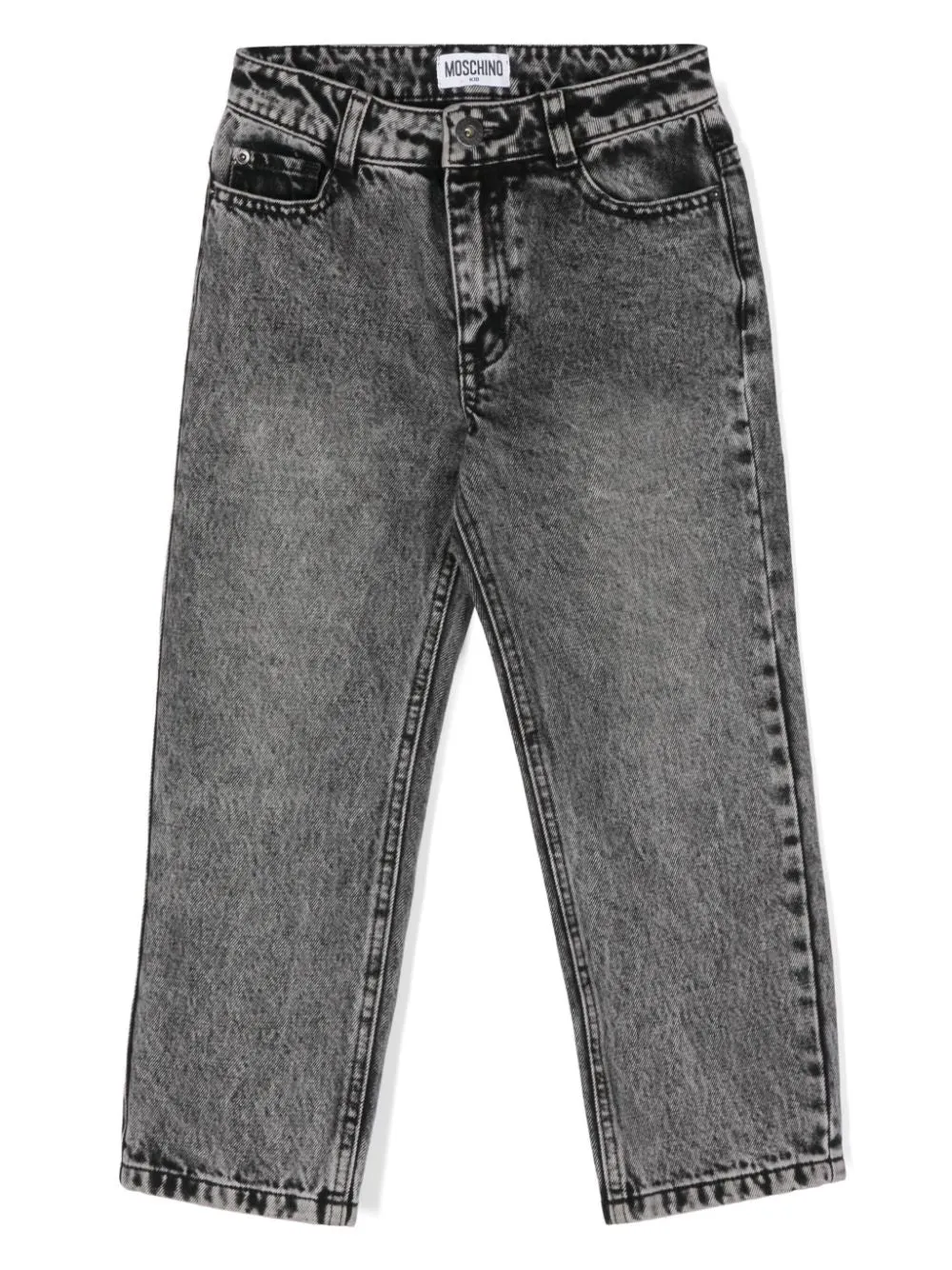 Jeans per bambina Moschino Kids grigio con ricamo logo sulla tasca posteriore