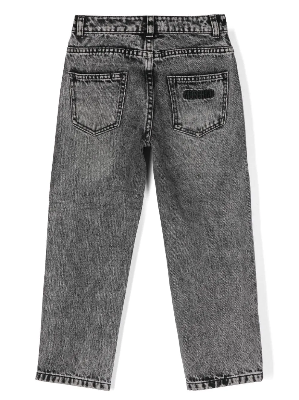 Jeans per bambina Moschino Kids grigio con ricamo logo sulla tasca posteriore