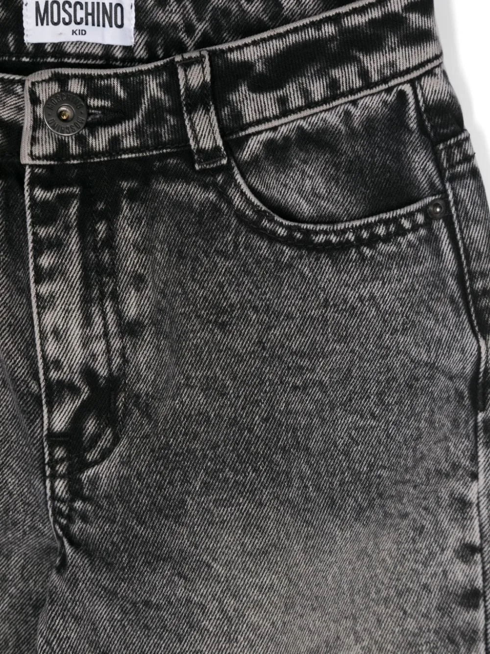 Jeans per bambina Moschino Kids grigio con ricamo logo sulla tasca posteriore