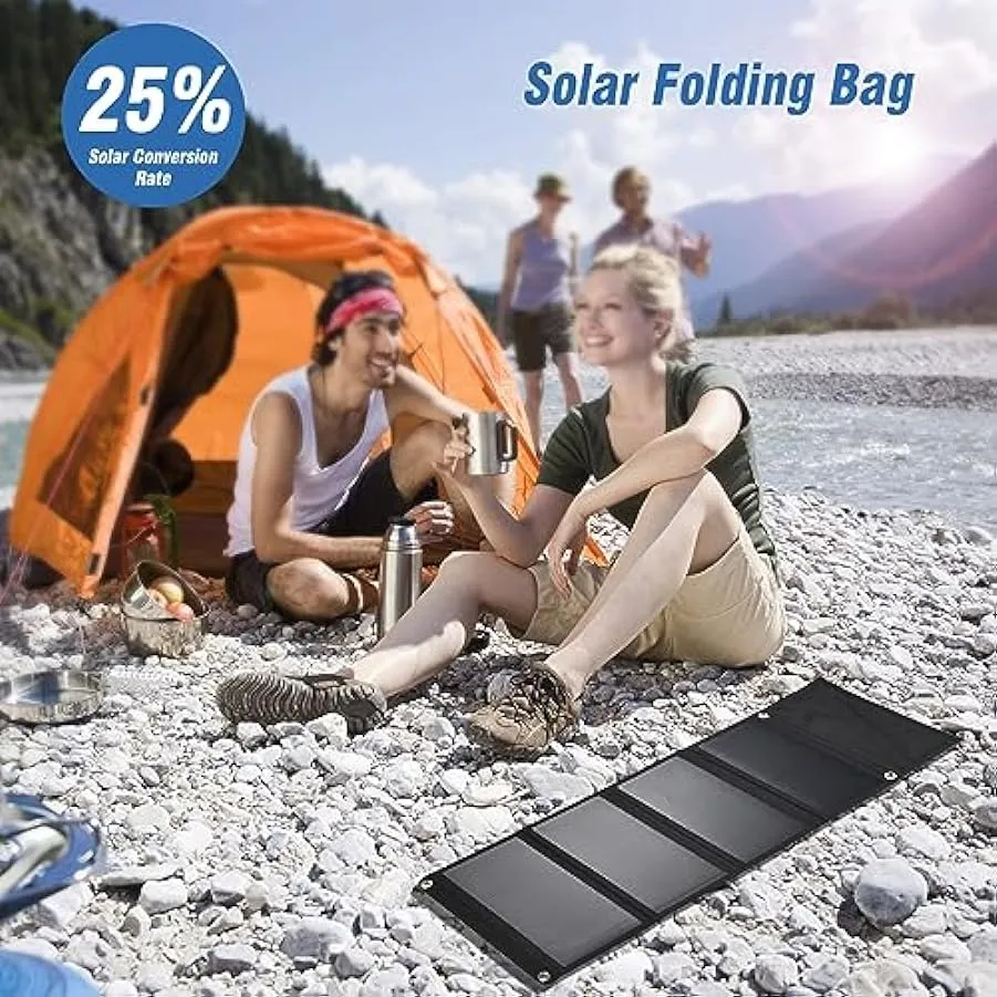 KOCAN Caricatore portatile a pannello solare per campeggio Caricatore solare IPX5 impermeabile 2 USB/tipo C 21W/28W,Pannelli sol