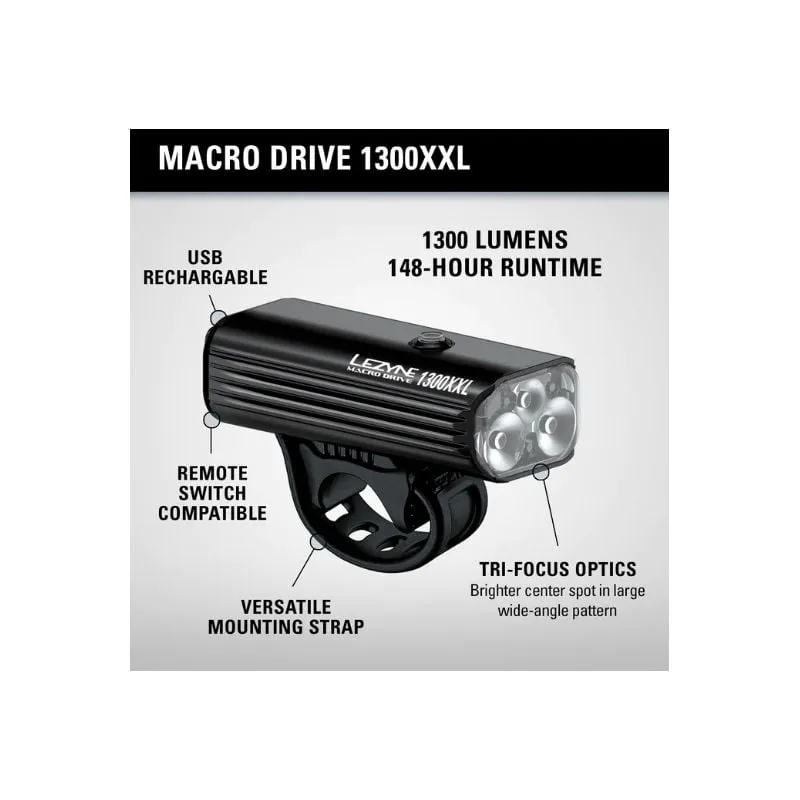 Lampada Lezyne MACRO DRIVE 1300XL (NERO OPACO)