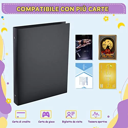 Lictin Raccoglitore Carte Maniche 540 Tasche (Nero)-Album trasparente impermeabile con 540 tasche per carte da gioco - 30 pagina