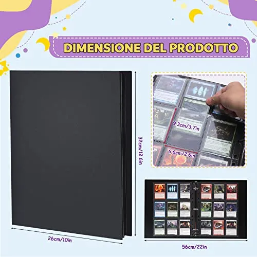 Lictin Raccoglitore Carte Maniche 540 Tasche (Nero)-Album trasparente impermeabile con 540 tasche per carte da gioco - 30 pagina