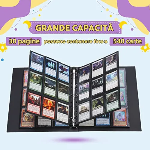 Lictin Raccoglitore Carte Maniche 540 Tasche (Nero)-Album trasparente impermeabile con 540 tasche per carte da gioco - 30 pagina