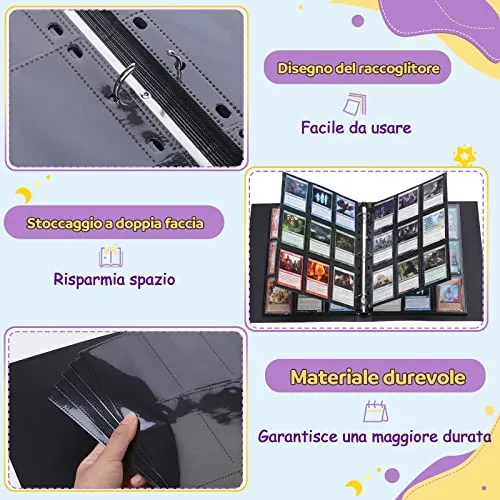 Lictin Raccoglitore Carte Maniche 540 Tasche (Nero)-Album trasparente impermeabile con 540 tasche per carte da gioco - 30 pagina