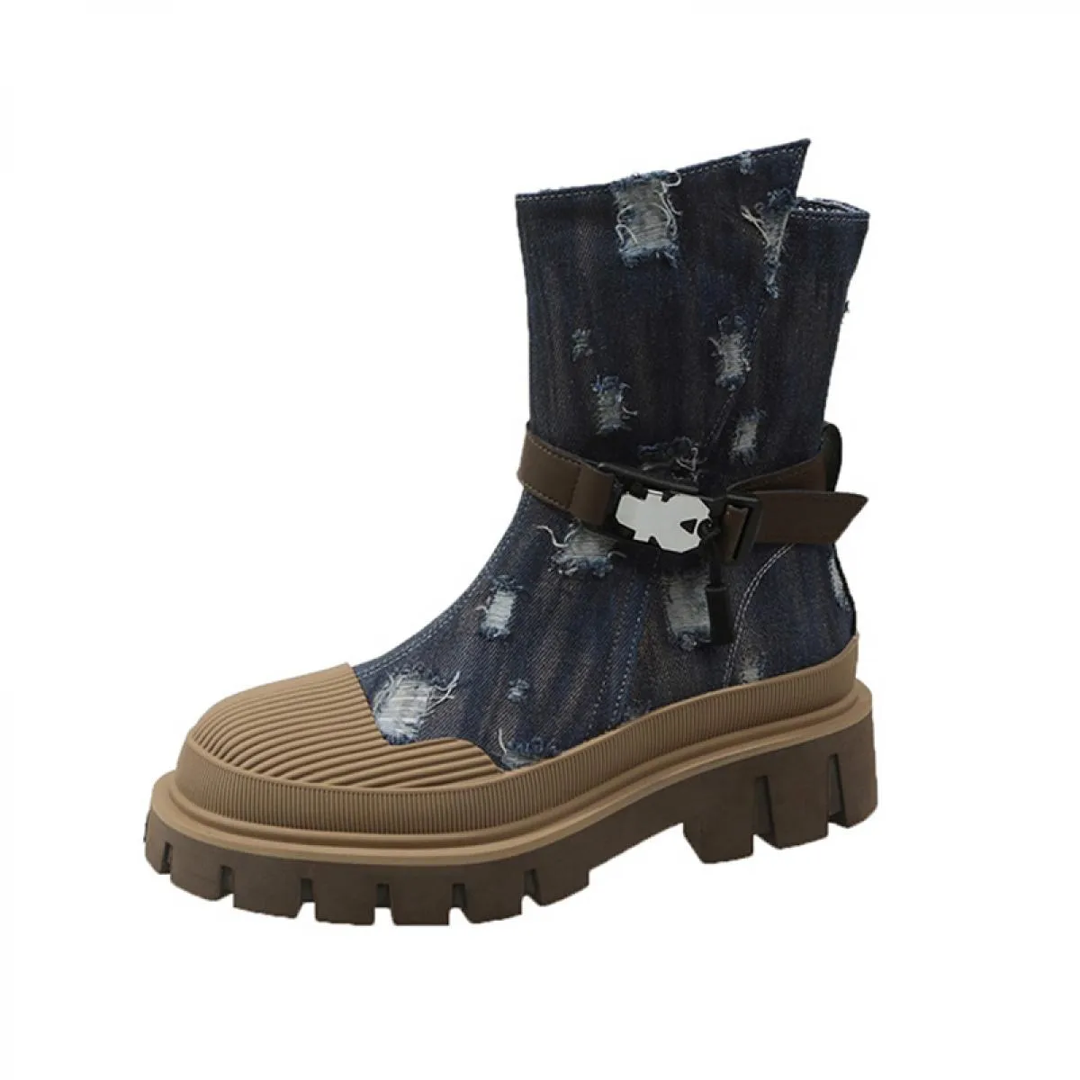 Luxury Brand New Winter Stivali da moto Scarpe da donna Stivali Chelsea in denim 2023 Moda Tacchi medi Décolleté da gladiatore L