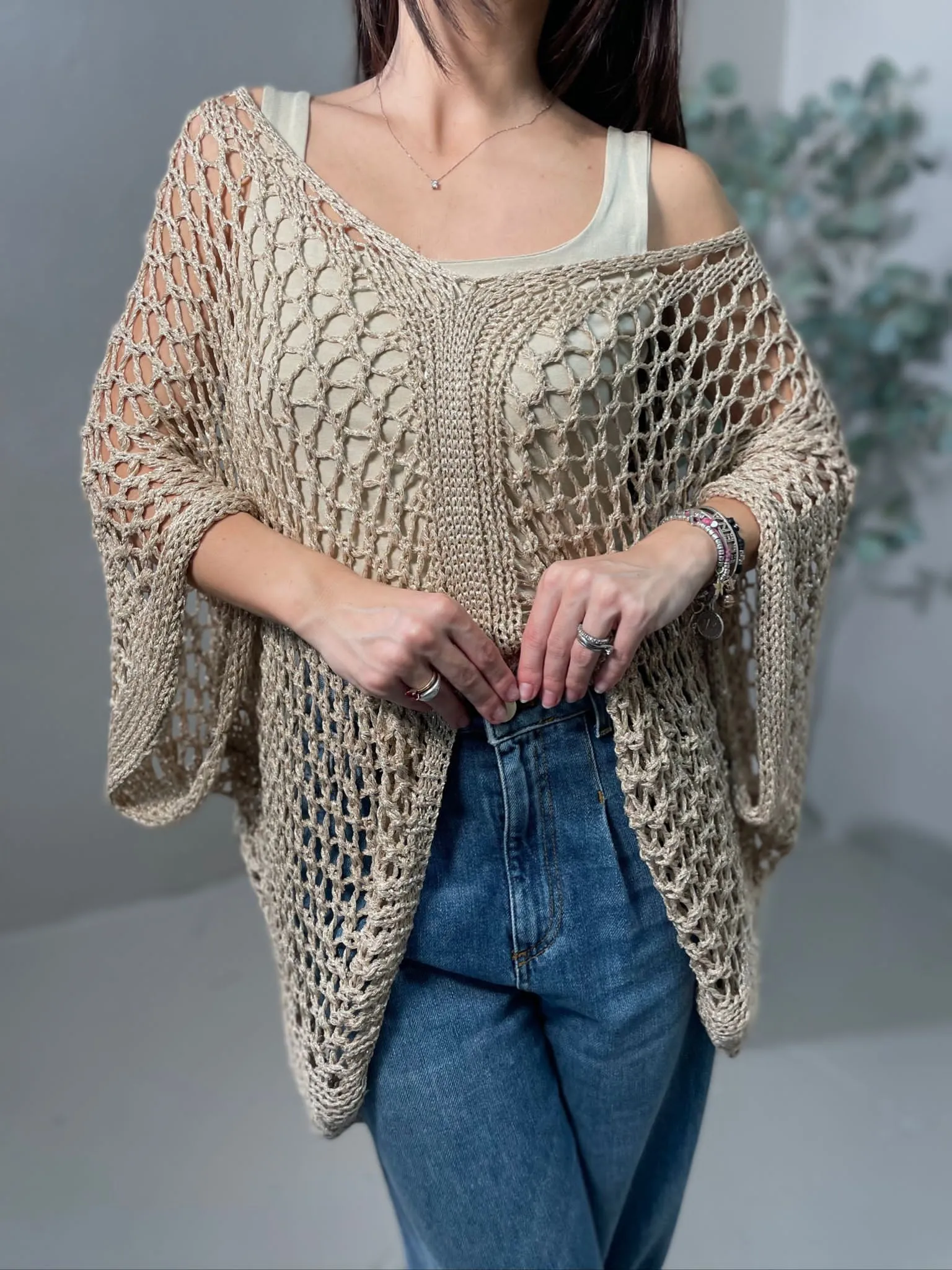 Maglia A Rete Lurex Oro