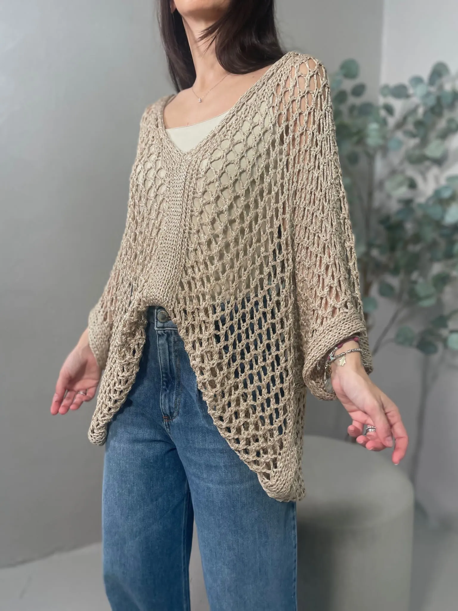 Maglia A Rete Lurex Oro