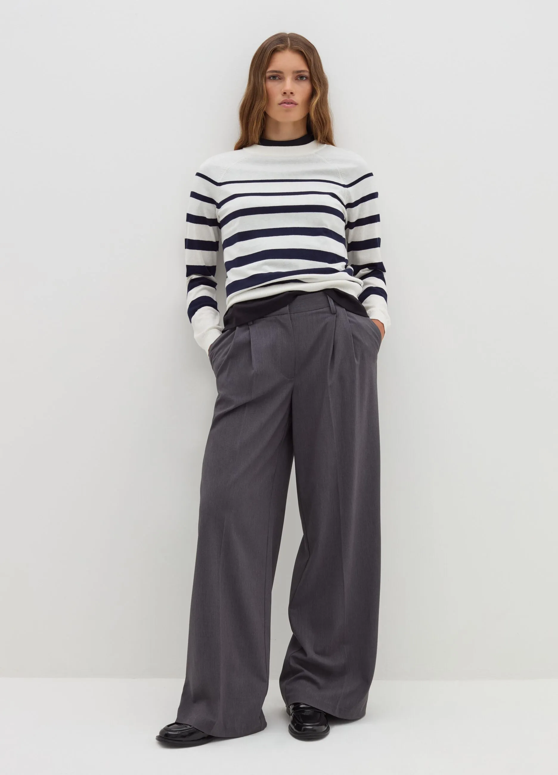 Maglia a righe in lana cotone e cashmere