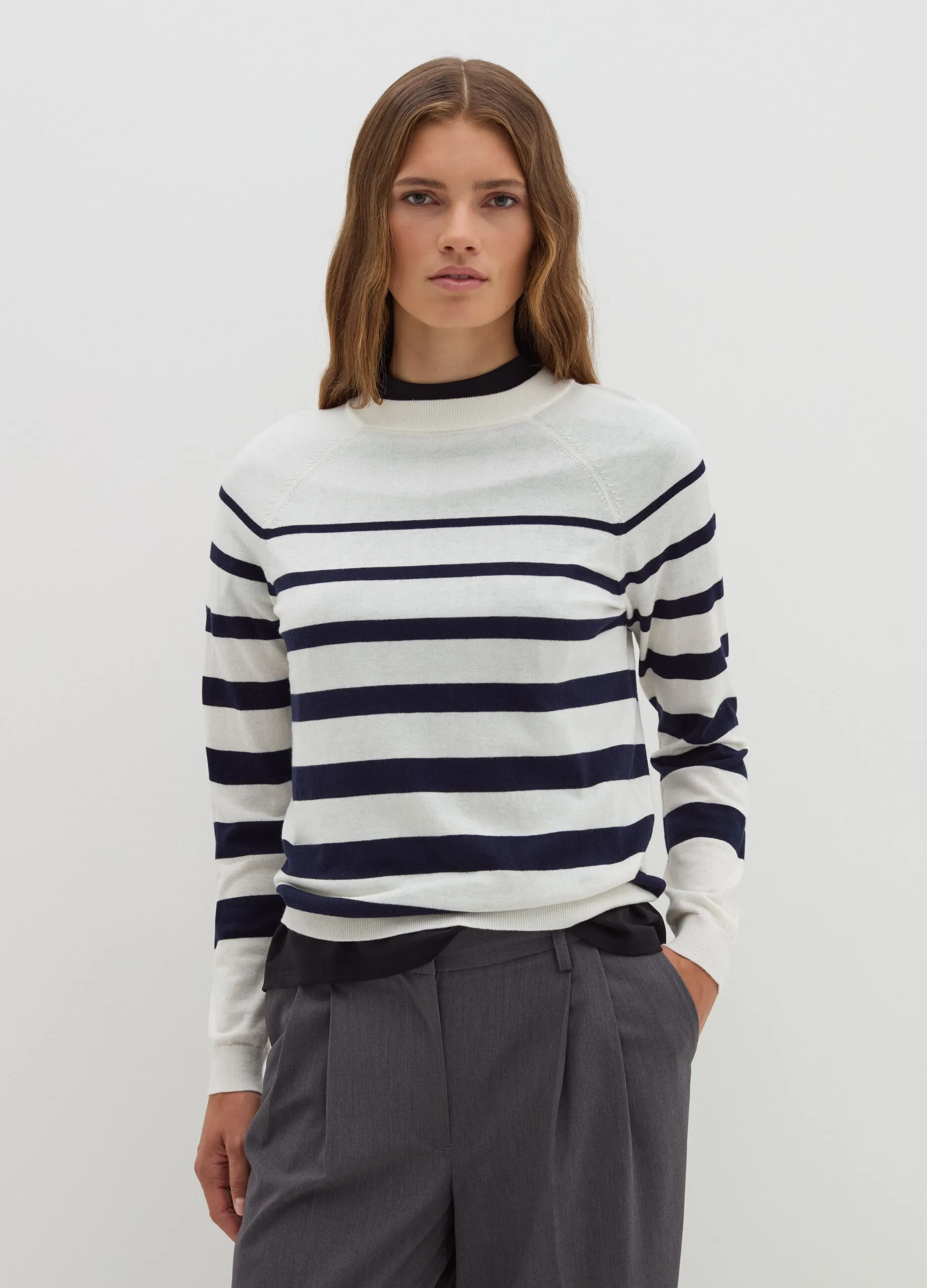 Maglia a righe in lana cotone e cashmere