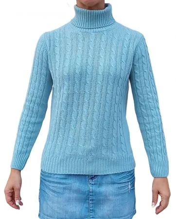 Maglia donna a trecce collo alto in cashmere rigenerato