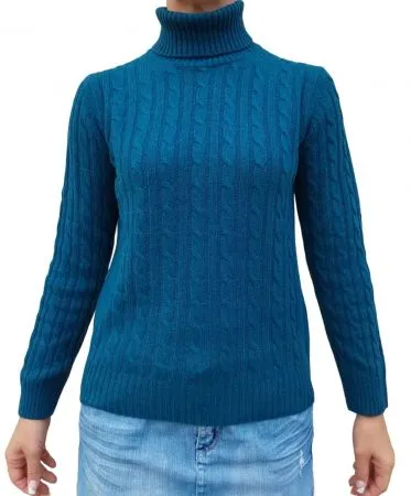 Maglia donna a trecce collo alto in cashmere rigenerato