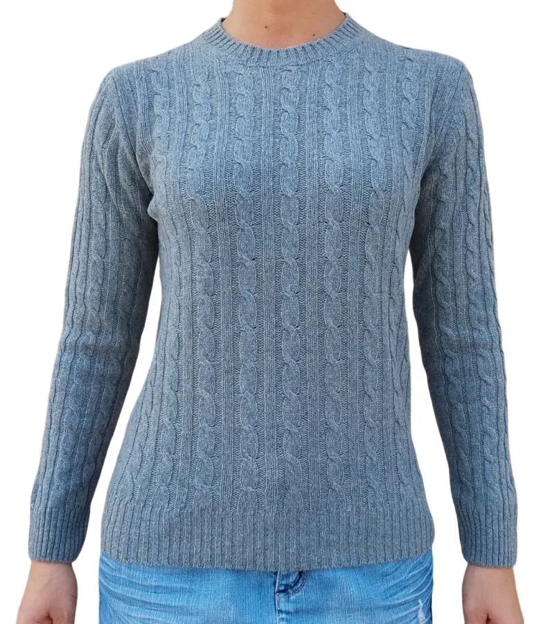 Maglia donna a trecce girocollo in cashmere rigenerato