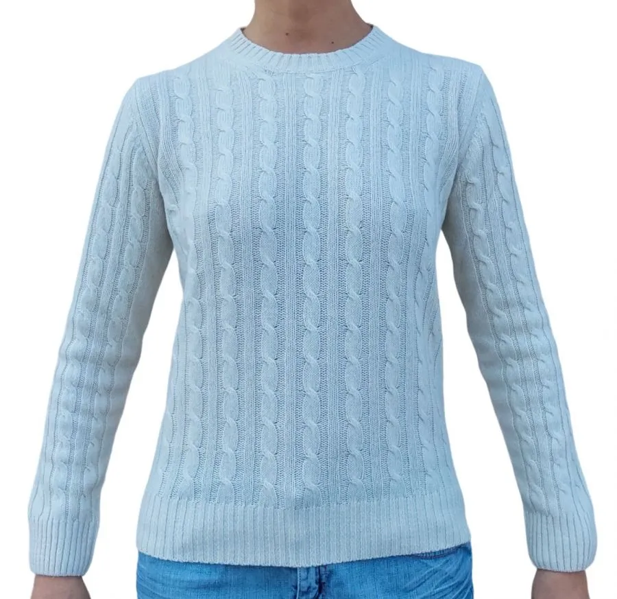 Maglia donna a trecce girocollo in cashmere rigenerato