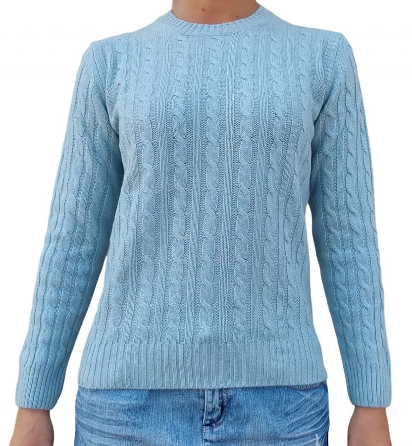 Maglia donna a trecce girocollo in cashmere rigenerato