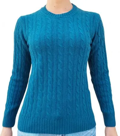 Maglia donna a trecce girocollo in cashmere rigenerato