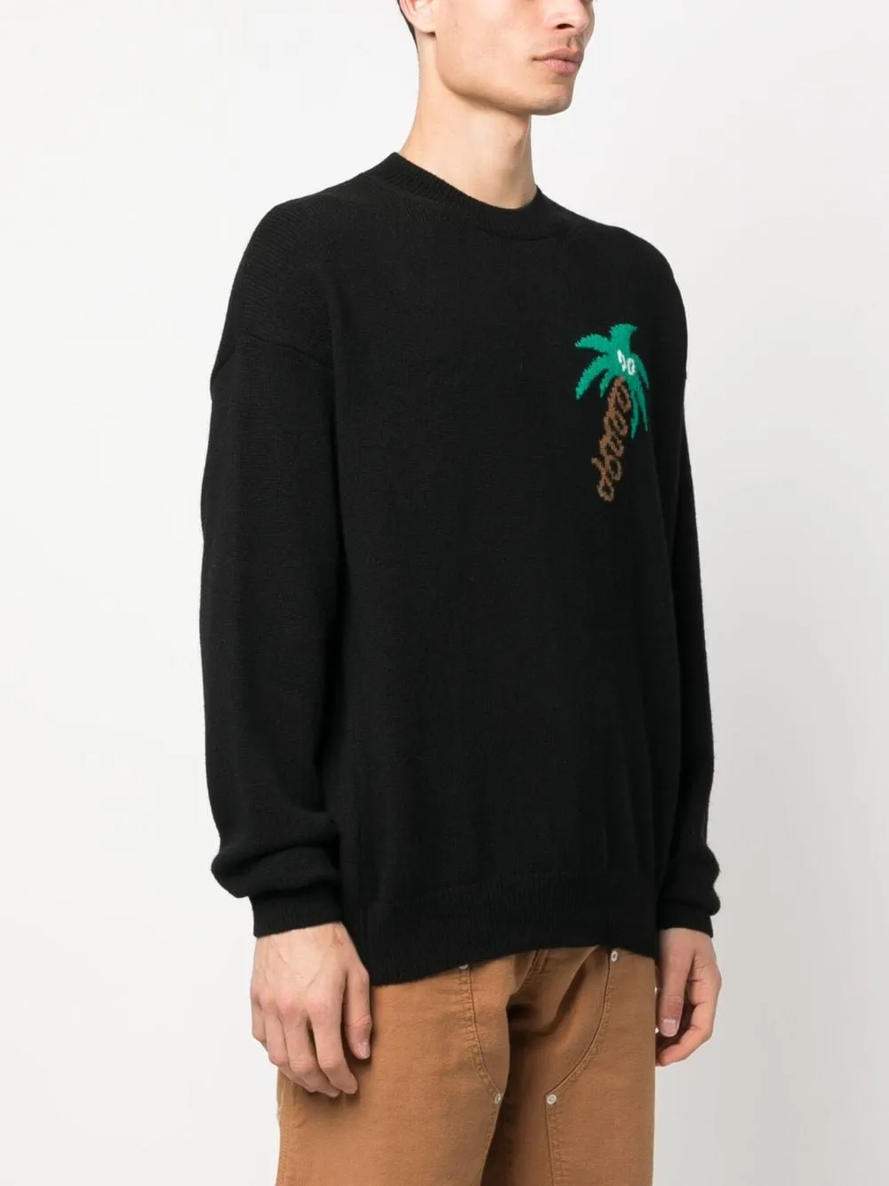 maglione nero logo intarsio
