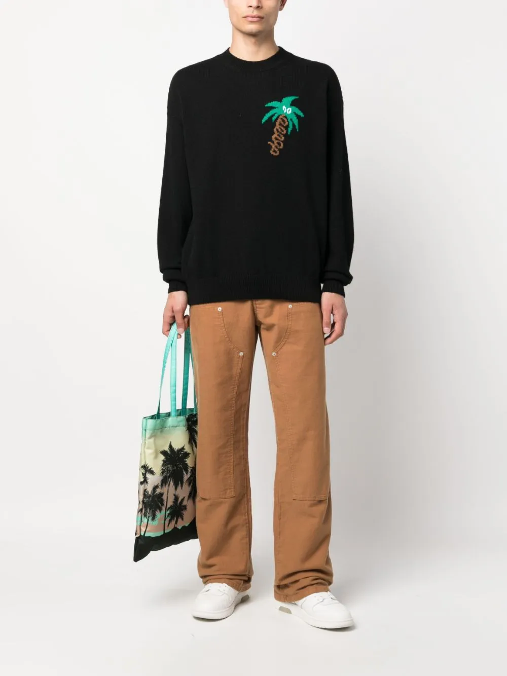 maglione nero logo intarsio