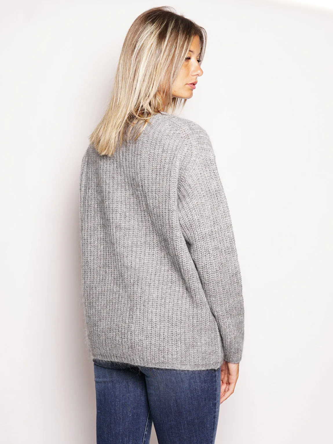 Maglione Scollo a V Grigio