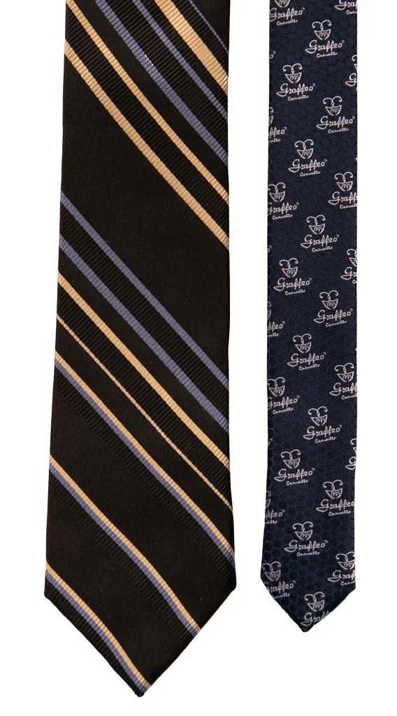 Man Black Regimental Silk Tie Blue Avio Beige 6867