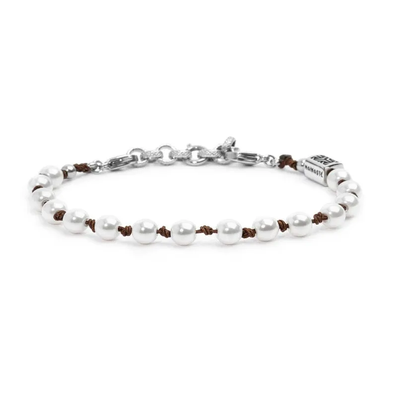 Marlù | Bracciale cordino marrone con perle 6mm