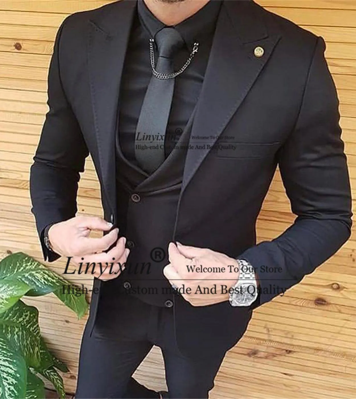 Moda uomo nero abiti slim picco risvolto formale business blazer matrimonio sposo smoking 3 pezzi set giacca Terno Masculino  v