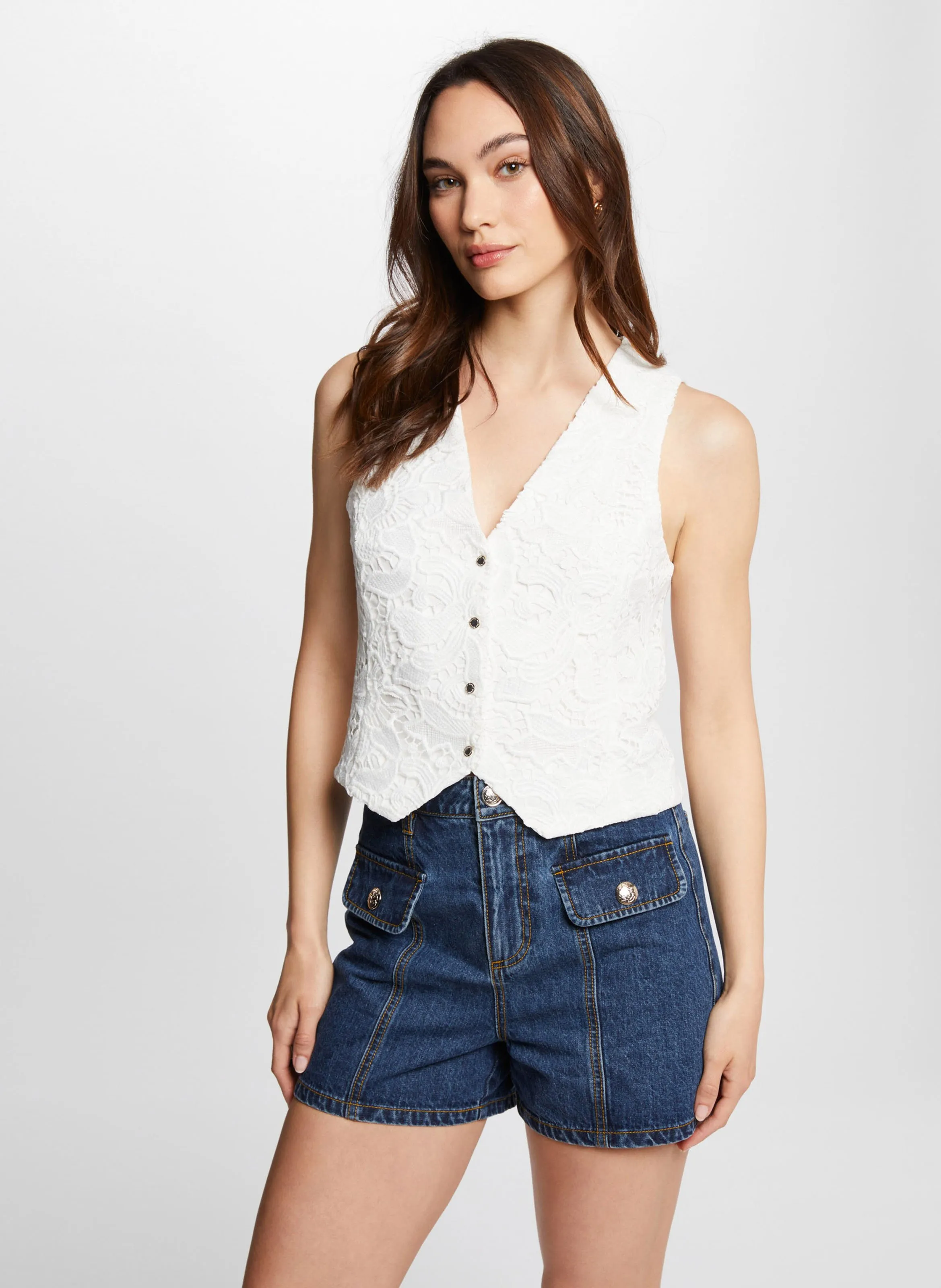  MORGAN   ONFLEU - Gilet senza maniche aderente con scollo a V | Bianco