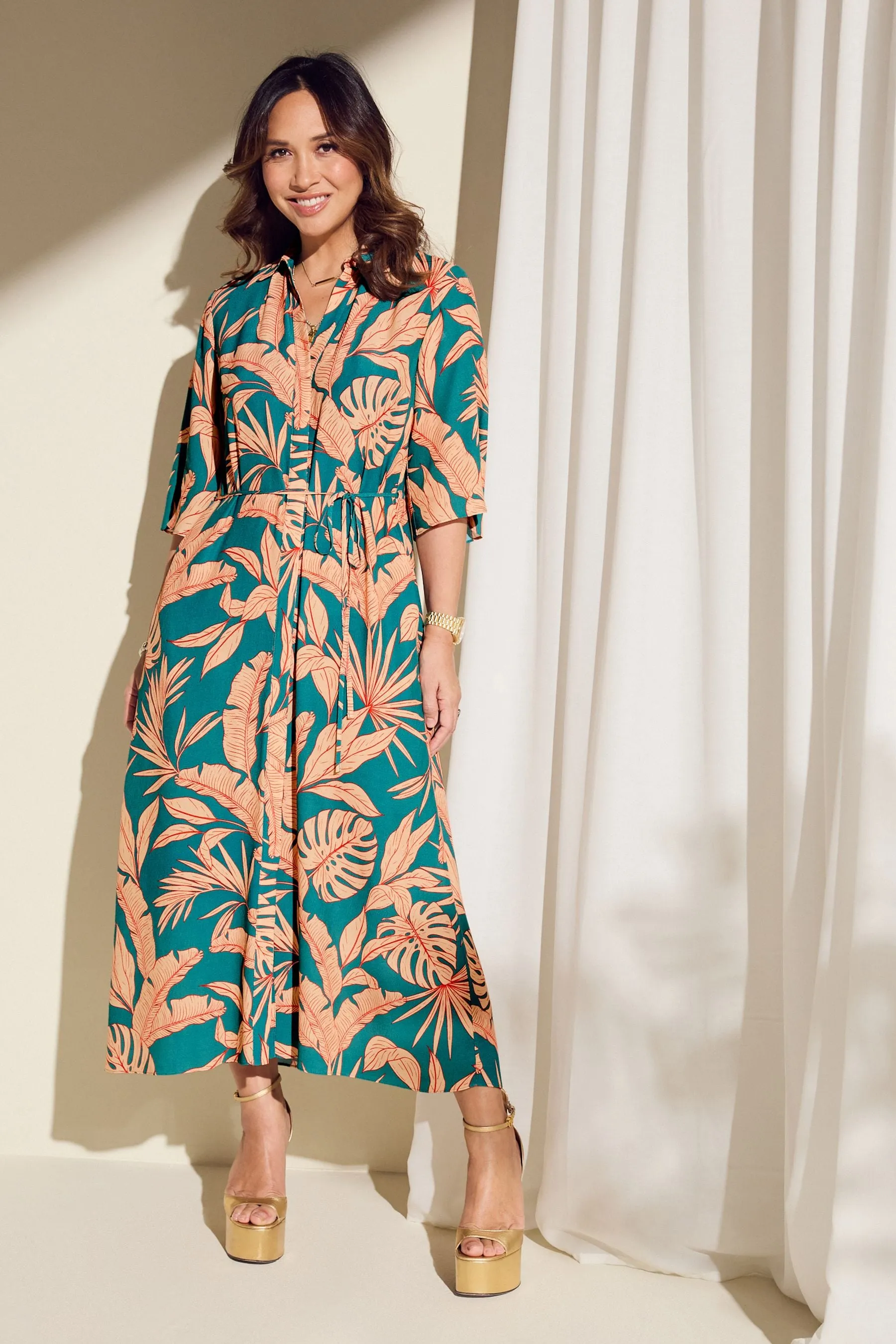 Myleene Klass Blu - Abito chemisier con Stampa tropicali