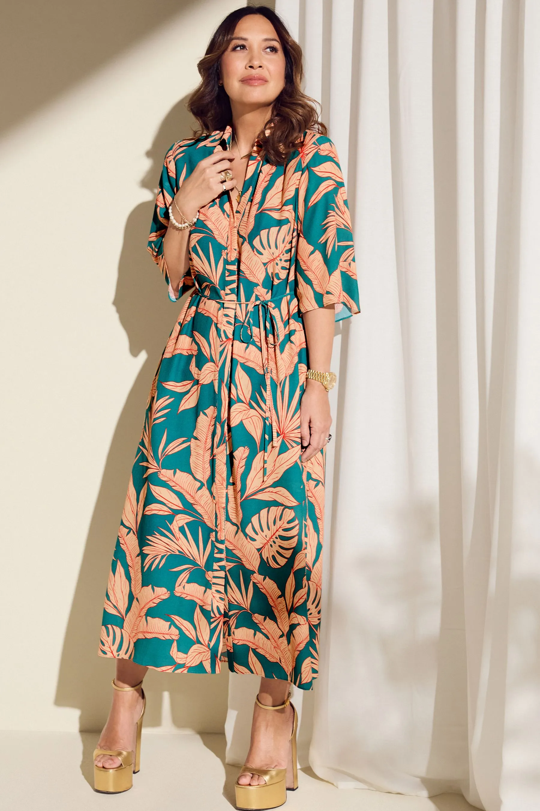 Myleene Klass Blu - Abito chemisier con Stampa tropicali