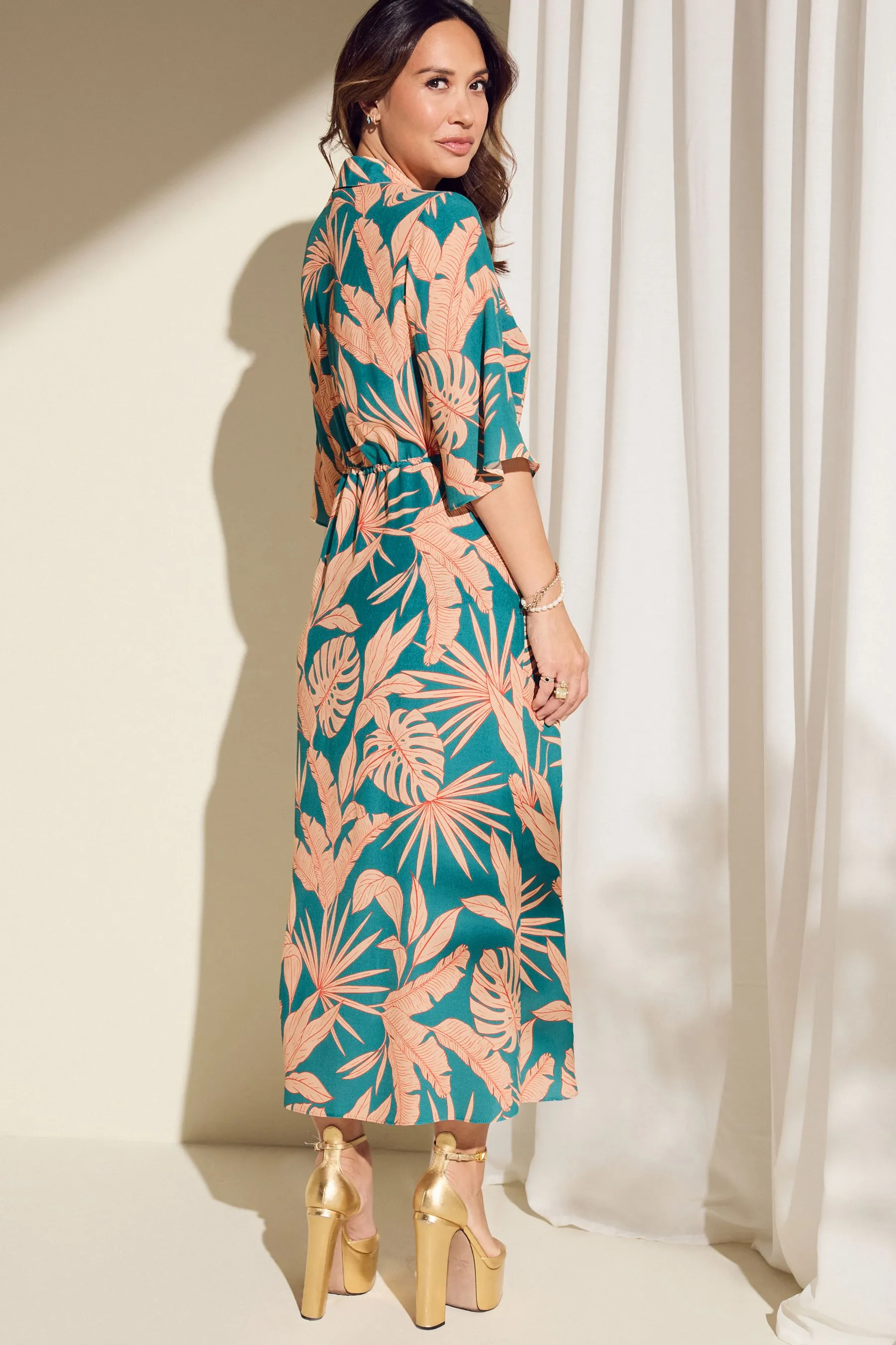 Myleene Klass Blu - Abito chemisier con Stampa tropicali