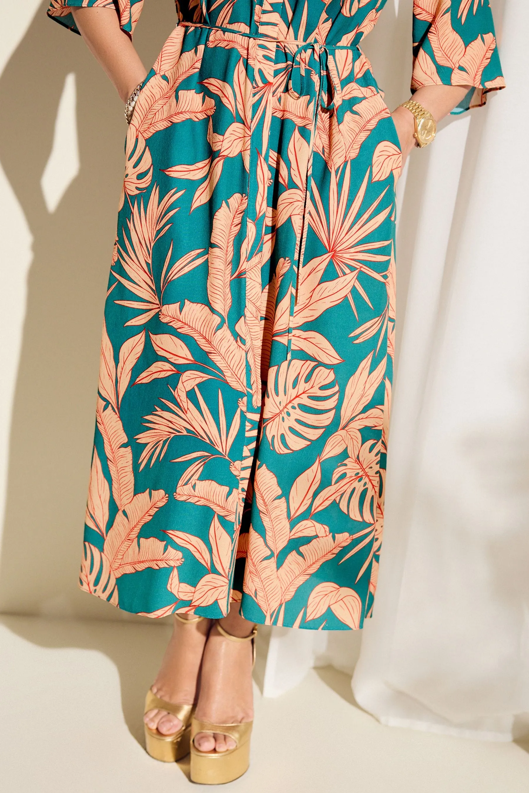 Myleene Klass Blu - Abito chemisier con Stampa tropicali