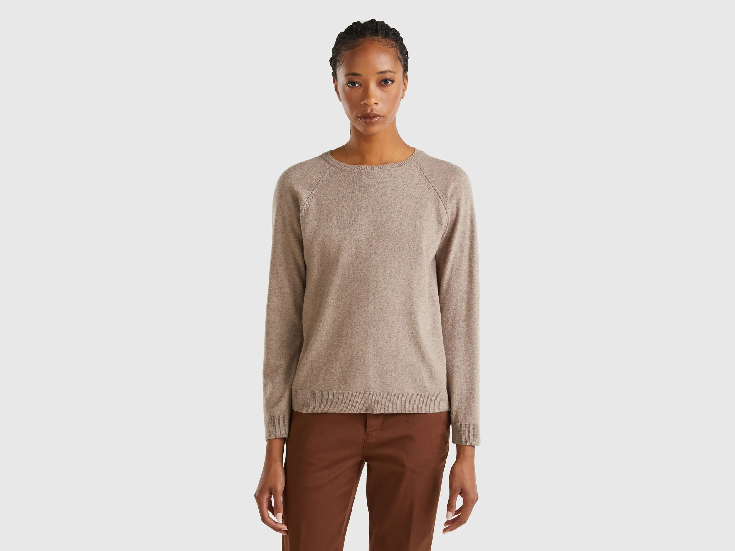 Nuovi arrivi Maglia girocollo marrone mélange in misto lana e cashmere