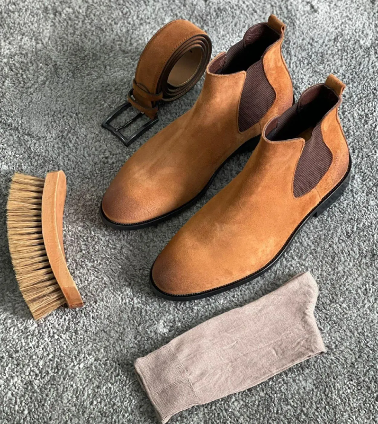 Nuovi stivali Chelsea da uomo marrone floccato punta tonda slip on stivali da uomo fatti a mano da lavoro spedizione gratuita Bo