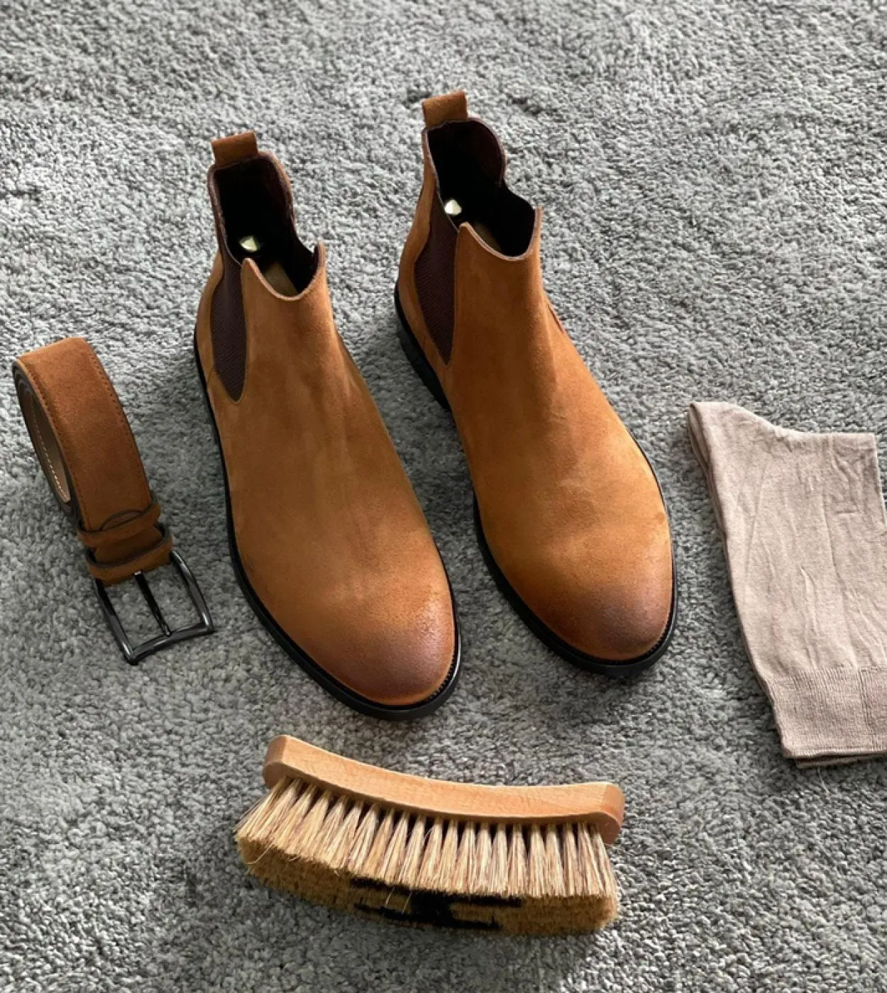 Nuovi stivali Chelsea da uomo marrone floccato punta tonda slip on stivali da uomo fatti a mano da lavoro spedizione gratuita Bo