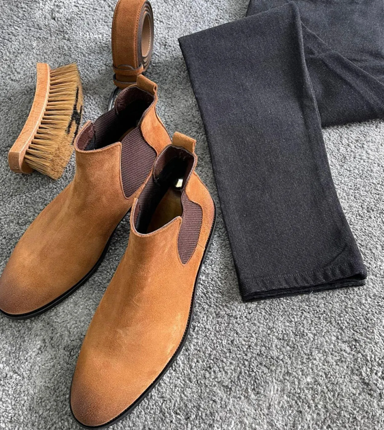 Nuovi stivali Chelsea da uomo marrone floccato punta tonda slip on stivali da uomo fatti a mano da lavoro spedizione gratuita Bo