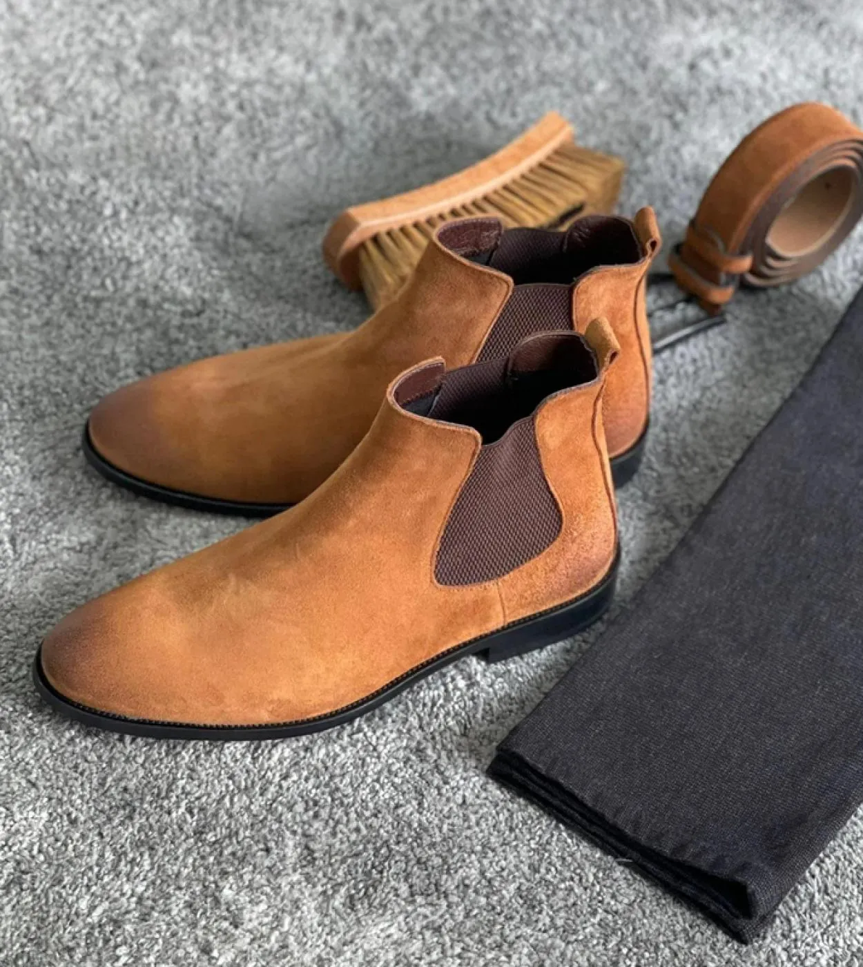 Nuovi stivali Chelsea da uomo marrone floccato punta tonda slip on stivali da uomo fatti a mano da lavoro spedizione gratuita Bo