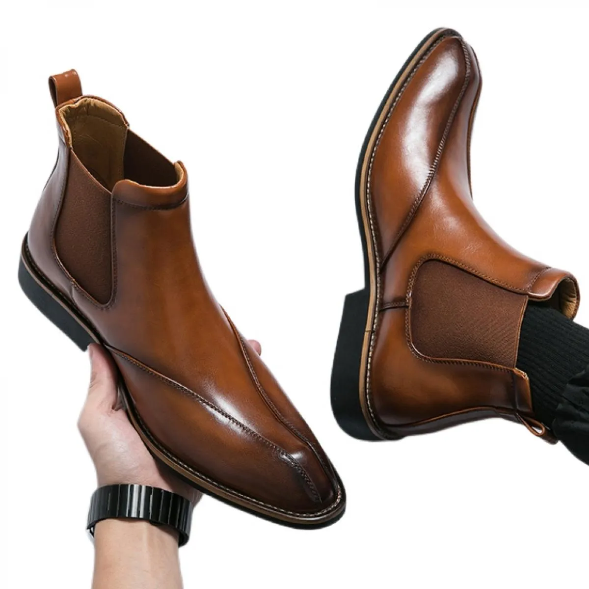 Nuovi stivali Chelsea da uomo marroni Moda stivali fatti a mano formali Scarpe da lavoro con punta quadrata Stivali da uomo di s